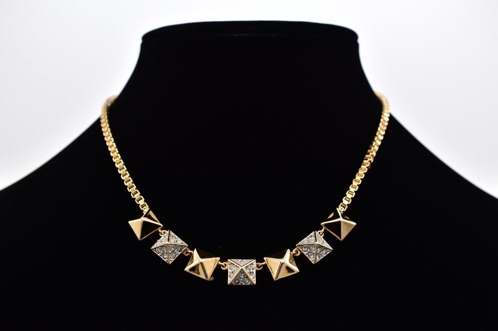 Juicy Couture Pyramid Collar Necklace Crystal Stud Statement Designer Y2K BinBC